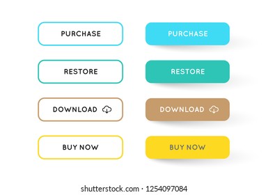 Vector Set of Modern Flat App or Game Buttons. Trendy flat colors with shadows.