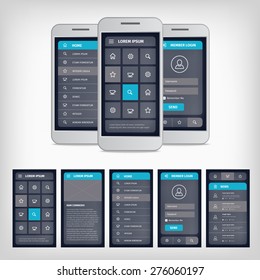 Vector set of modern flat design. Template mobile user interface. EPS10 illustration. Mobile app ui kit.