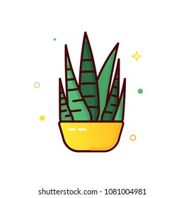 Vector set of modern flat line color icons of cactus and succulents, houseplant and wild cactus collection.