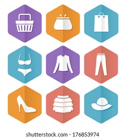Vector set of modern flat sale icons. Shopping.