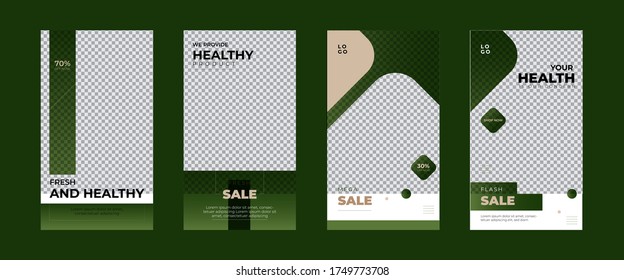 Vector set of modern fresh and healthy product sale social media post template design. Great for health and medical promotional social media super mega flash sale discount corporate banner design.