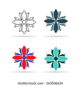 Vector set of modern geometric shapes or patterns. Logos or similar logos on flowers for decoration