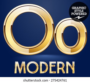 Vector set of modern golden glossy font. Letter O