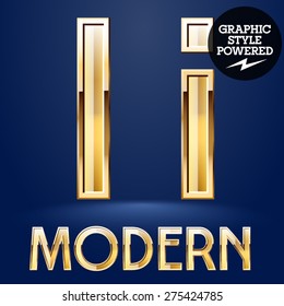 Vector set of modern golden glossy font. Letter I