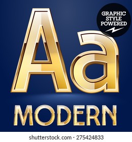 Vector set of modern golden glossy font. Letter A