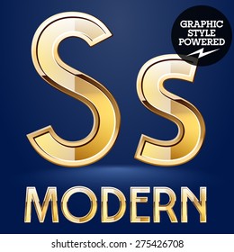 Vector set of modern golden glossy font. Letter S