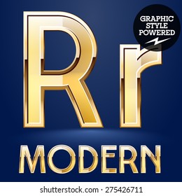 Vector set of modern golden glossy font. Letter R