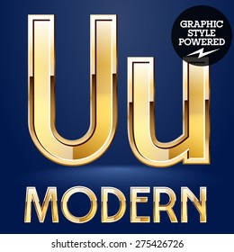 Vector set of modern golden glossy font. Letter U