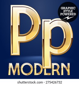 Vector set of modern golden glossy font. Letter P