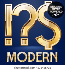Vektorset der modernen goldenen Glossy-Schriftart. Symbole 1