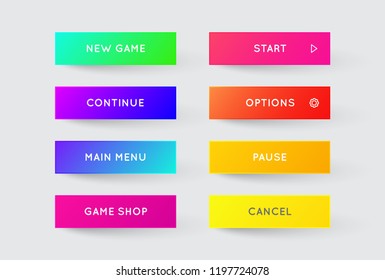 Conjunto vetorial de Modern Gradient App ou Botões de Jogo. Cores de gradiente moderno com sombras.