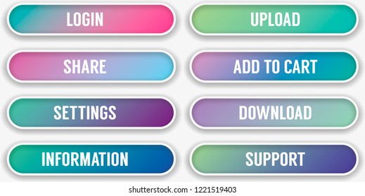 Vector Set of Modern Gradient App or Game Buttons. Trendy gradient colors with shadows