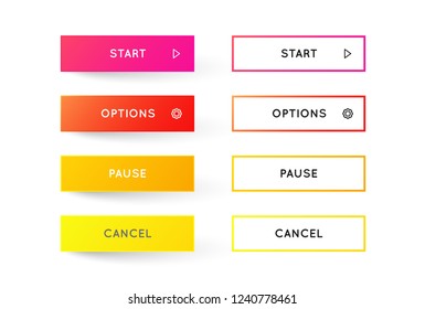 Vector Set of Modern Gradient App or Game Buttons. Trendy gradient colors with shadows.