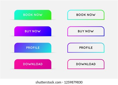 Vector Set of Modern Gradient App or Game Buttons. Trendy gradient colors with shadows.