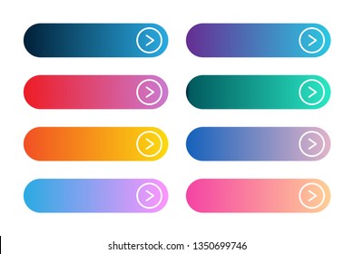 Vector set of modern gradient app or game buttons. User interface web button with arrows.