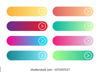 Vector set of modern gradient app or game buttons. User interface web button with arrows.  Different colors of main shapes and icons 