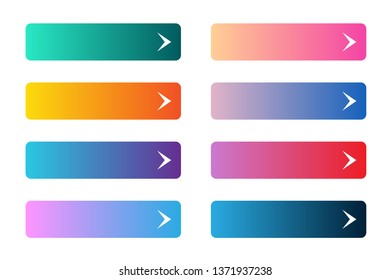 Vector set of modern gradient app or game buttons. User interface web button on rectangular forms with arrows.