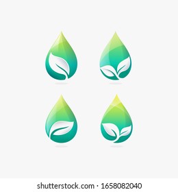 vector set modern gradient leaf and water drop logo design template