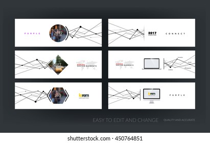 Vector set of modern horizontal website banners with grid, mesh, dots and lines for business books with communication and connection concept. Web headers design. Creative corporate vector flyer.