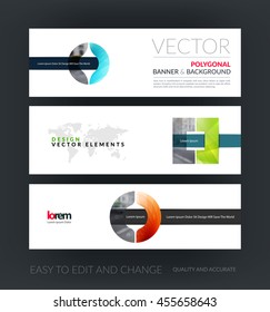 Vector set of modern horizontal website banners with circle, square for internet with industrial growth concept. Web headers design. Creative corporate flyer.