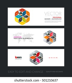 Vector set of modern horizontal website banners with blue abstract with rhombus, rectangle for business. Clean web headers design. Creative corporate flyer.