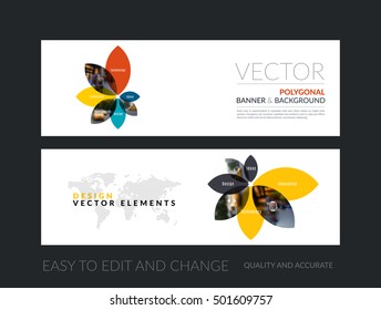 Vector set of modern horizontal website banners with flower petals shapes for engineering, business, nature. Clean web headers design. Creative corporate flyer.