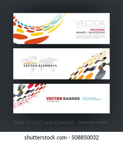 Vector set of modern horizontal website banners with perspective rounds, dots, spots, for engineering, business, consulting, internet, IT, computers, networks. Clean web headers design. 