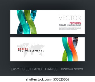 Vector set of modern horizontal website banners with waves, soft shapes, and lines for IT, business, building, network, communication.  Clean web headers design. 