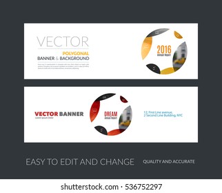 Vector set of modern horizontal website banners with red and yellow circle, soft shapes, round for IT, business, building, network, communication.  Clean web headers design. 