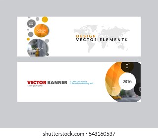 Vector set of modern horizontal website banners with points circles dots for IT, business, technology, network, communication.  Clean web headers design with overlay effect. 