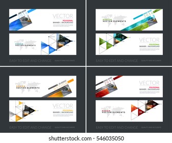 Vector set of modern horizontal website banners with rectangular diagonal for PR, business, tech, communication. Clean web headers design with overlay effect. Set