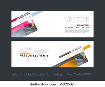 Vector set of modern horizontal website banners with rectangular diagonal for PR, business, tech, communication. Clean web headers design with overlay effect. 