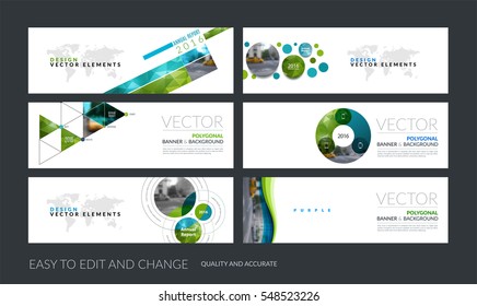 Vector set of modern horizontal website banners with green soft shapes, rounds, sphere for PR, beauty, tech, communication. Clean web headers design with overlay effect. 
