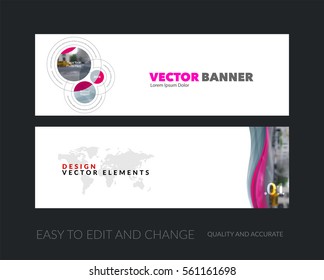 Vector set of modern horizontal website banners with pink soft waves, smooth shapes for IT, business, technology, network, communication.  Clean web headers design. 
