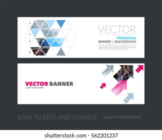 Vector set of modern horizontal website banners with pink diagonal triangles for industry, beauty, tech, communication. Clean web headers design with overlay effect. 