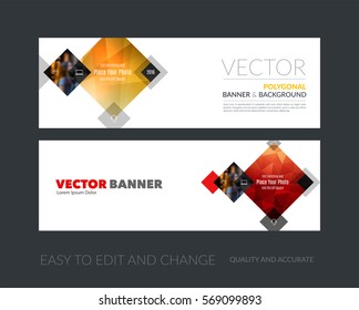 Vector set of modern horizontal website banners with yellow rectangles, geometric shapes for industry, beauty, tech, communication. Clean web headers design with overlay effect. 
