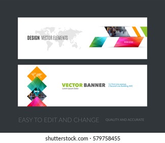 Vector set of modern horizontal website banners with colourful abstract plant, triangles for business, industry, eco, communication. Clean web headers design with overlay effect. 