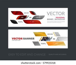 Vector set of modern horizontal website banners with red dynamic geometric shapes for industry, beauty, tech, communication. Clean web headers design with overlay effect. 