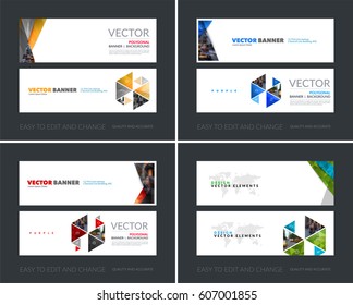Vector set of modern horizontal website banners with red diagonal, triangular shapes for industry, beauty, tech, communication. Clean web headers design with overlay effect. 