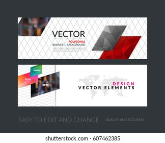 Vector set of modern horizontal website banners with colourful diagonal, rectangular shapes for industry, beauty, tech, communication. Clean web headers design with overlay effect. 