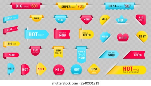 Vector set of modern labels and tags ribbons stickers creative design, Shopping and Best choice price badge, special offer, big sale and new