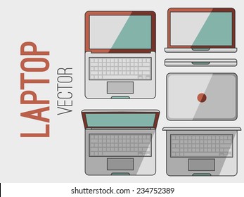 Vector set of modern laptop in different angles