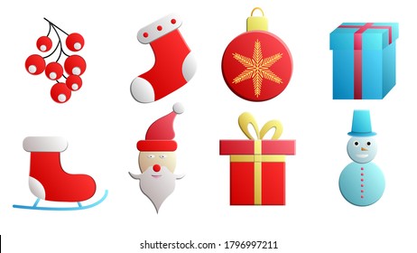 Vector set of modern line colored Christmas icons and symbols, including santa, deer, present, snowman, elf and mistletoe isolated on white.