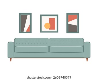 Vector set of modern living room furniture in flat design. Cozy sofa , coffee table,  lamp,  decor. Minimalist and stylish interior elements for home and apartment illustrations.