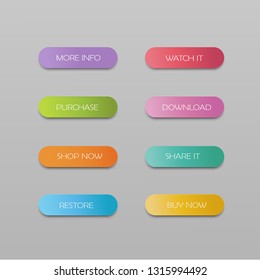 Vector set of modern material style buttons.Colorful long round web buttons.