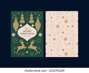 Vektorset moderner Frohe Weihnachtskarten mit traditioneller Weihnachtsdekoration