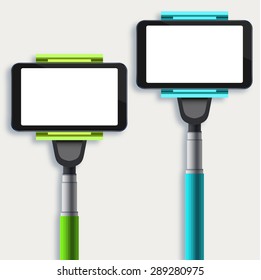 vector set of modern monopod for selfie on a light background
