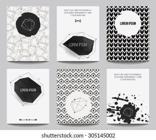 Vector set of modern posters with geometrical shapes and splashes. Trendy hipster style for flyers, banners, invitations, business contemporary design.