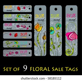 vector set of modern price tags with illustrated flowers