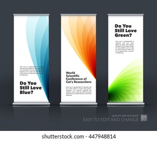 Vector set of modern Roll Up Banner Stand Design with soft shapes and flower wave gradient elements for business and beauty with beautiful overlap effect. Corporate vertical flyer. 